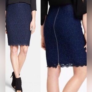 Diane Von Furstenberg Navy Blue Lace Pencil Skirt size 14
